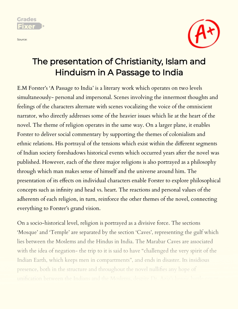 The Presentation of Christianity, Islam and Hinduism in a Passage to India essay
