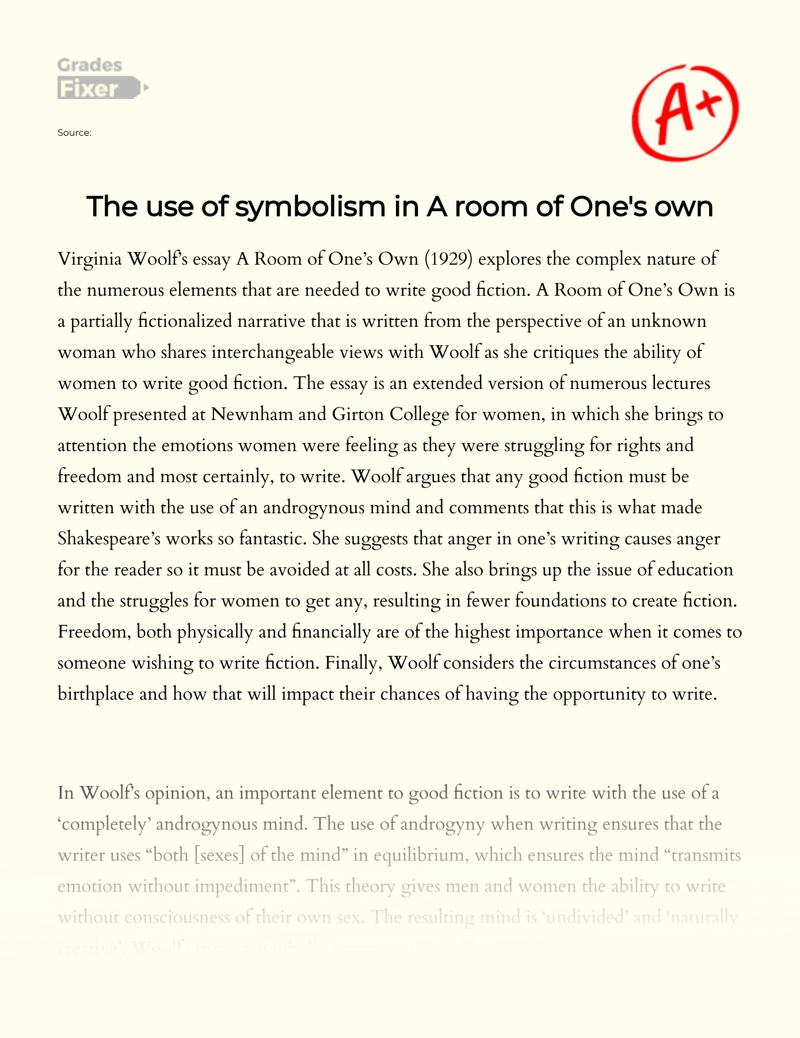 The Use of Symbolism in a Room of One's Own Essay