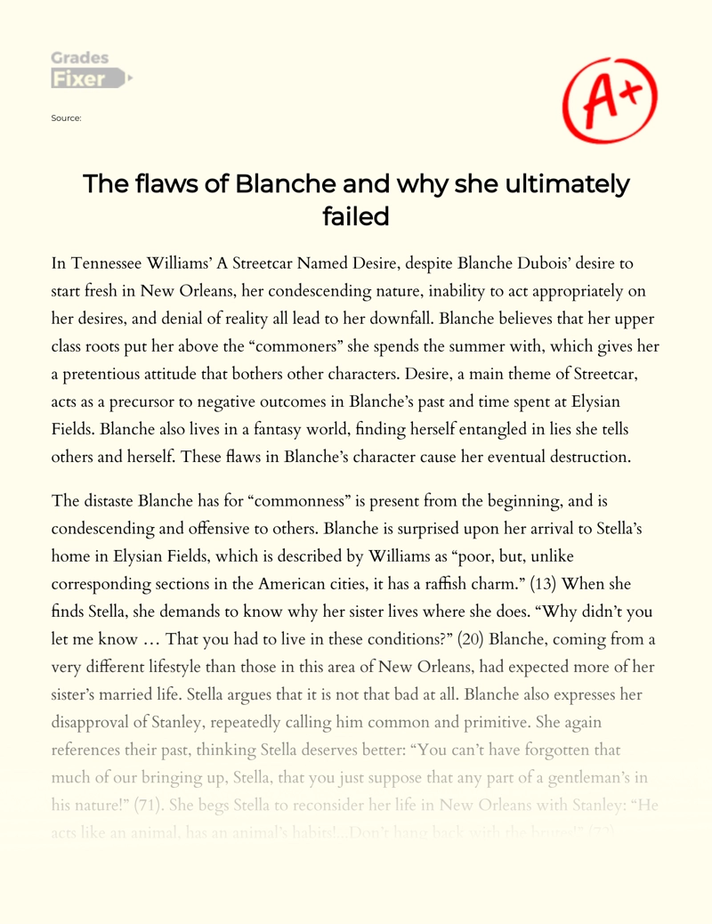 The Flaws of Blanche and Why She Ultimately Failed essay