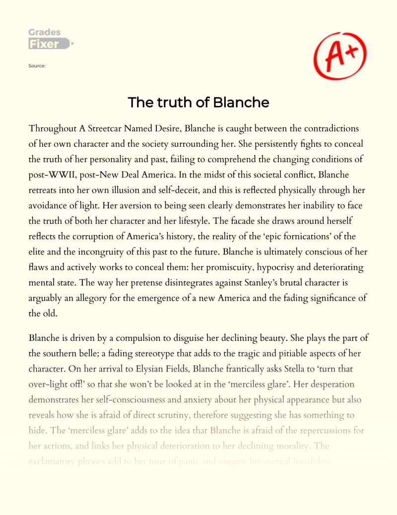 The Truth of Blanche essay