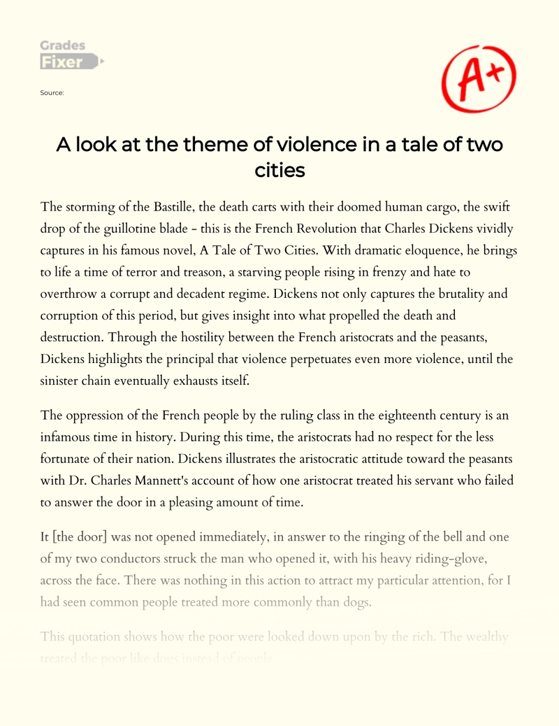 The Theme of Violence in a Tale of Two Cities by Charles Dickens Essay