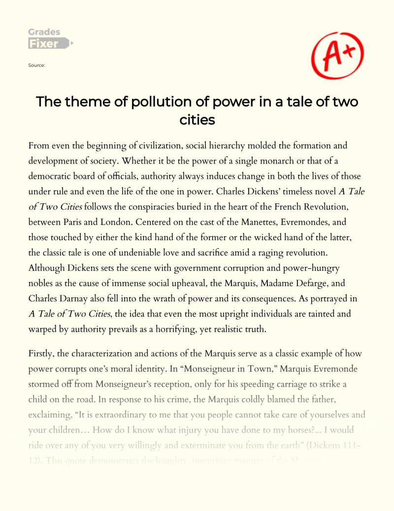 The Theme of Pollution of Power in a Tale of Two Cities Essay