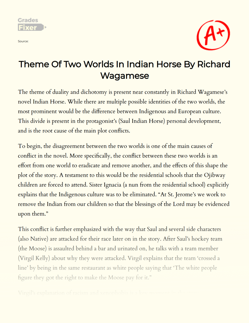 Theme of Two Worlds in Indian Horse by Richard Wagamese Essay