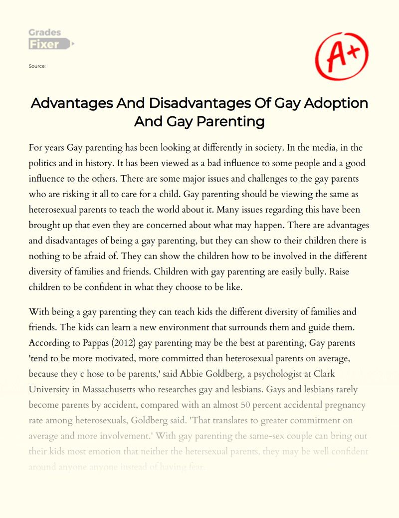Advantages and Disadvantages of Gay Adoption and Gay Parenting Essay
