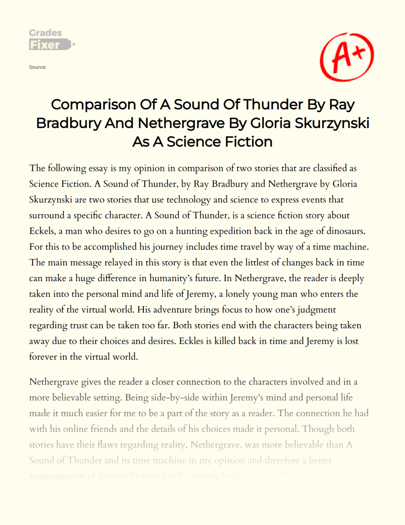 Comparing "A Sound of Thunder" and "Nethergrave" as Sci-fi Essay
