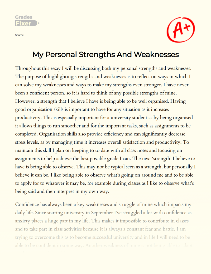 My Personal Strengths and Weaknesses Essay