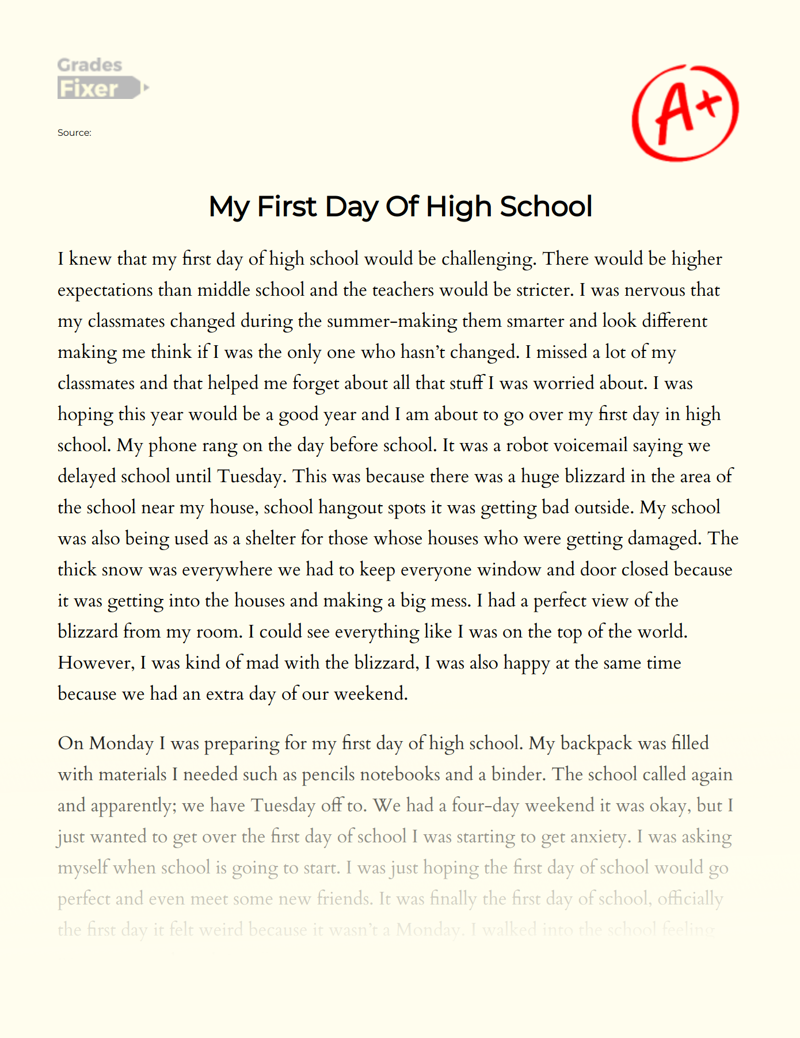 essay about my first day at high school