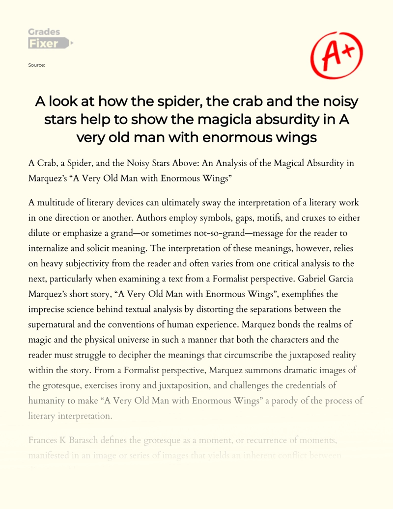 The Magical Absurdity in a Very Old Man with Enormous Wings Essay
