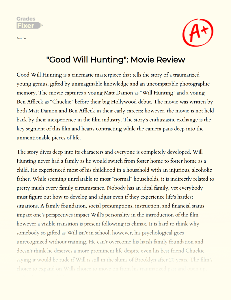 "Good Will Hunting": Movie Review Essay