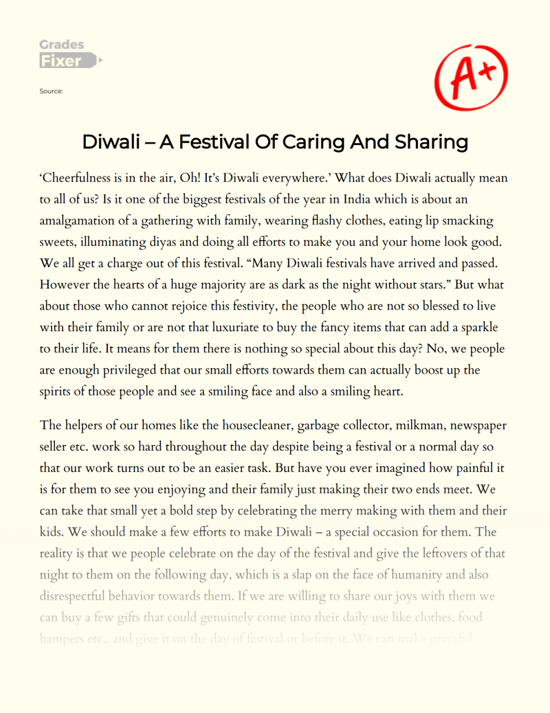 Diwali – a Festival of Caring and Sharing Essay