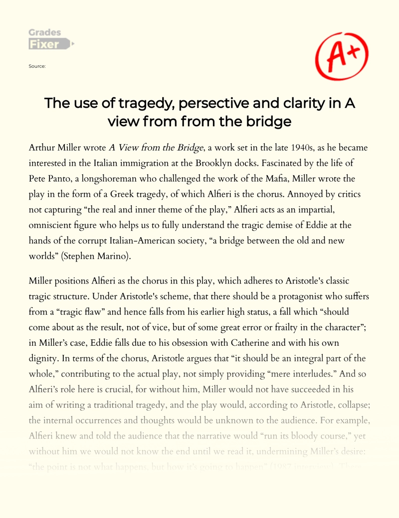 "A View from The Bridge": Exploring The Role of Alfieri Essay