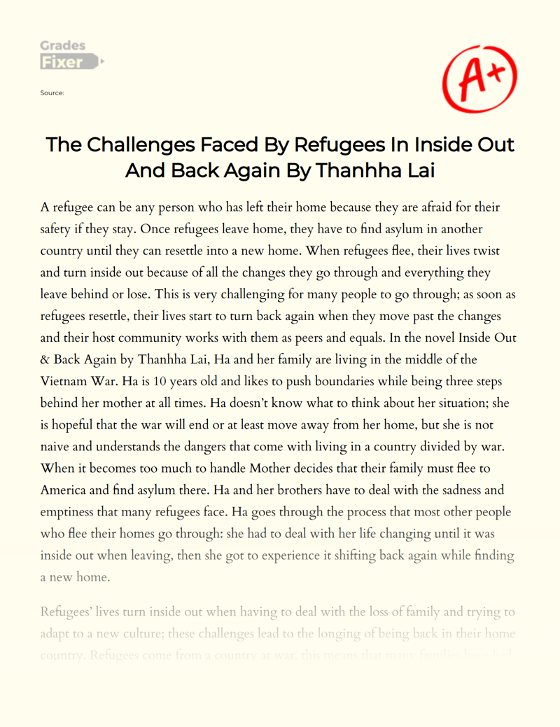 The Challenges Faced by Refugees in Inside Out and Back Again by Thanhha Lai Essay