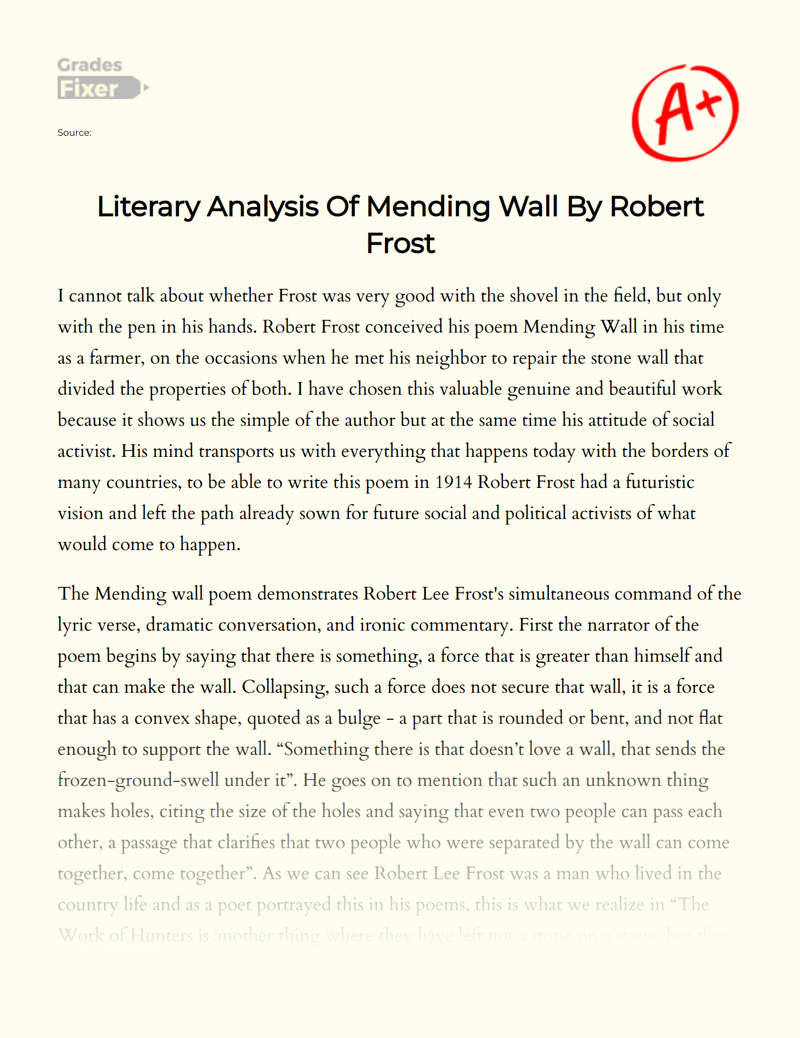 Literary Analysis of Mending Wall by Robert Frost Essay