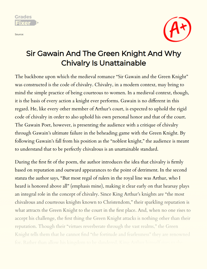 Sir Gawain and The Green Knight and Why Chivalry is Unattainable Essay