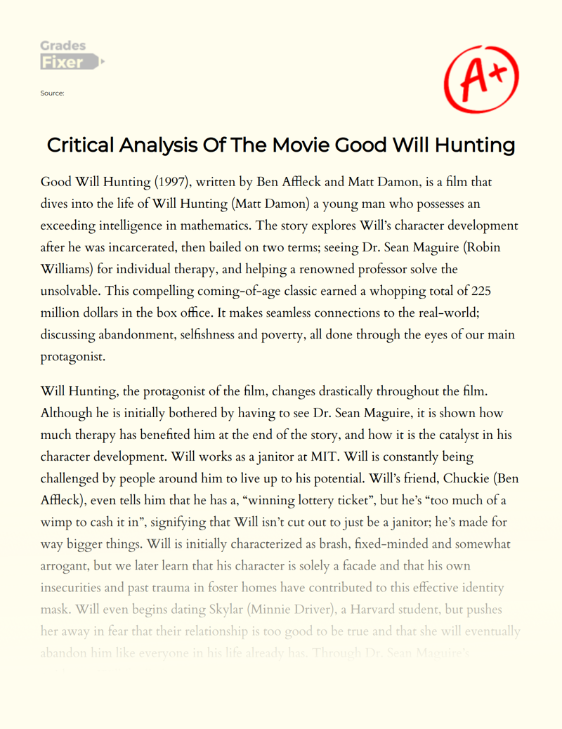 Critical Analysis of The Movie Good Will Hunting Essay