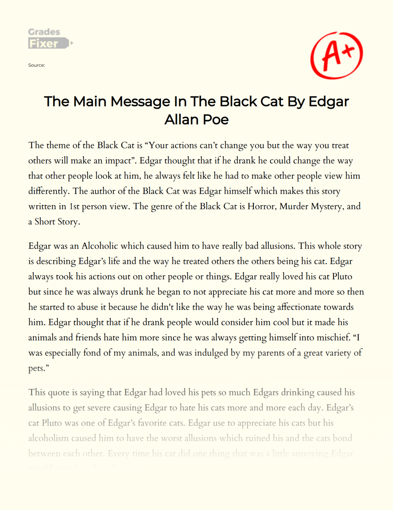 The Main Message in The Black Cat by Edgar Allan Poe Essay
