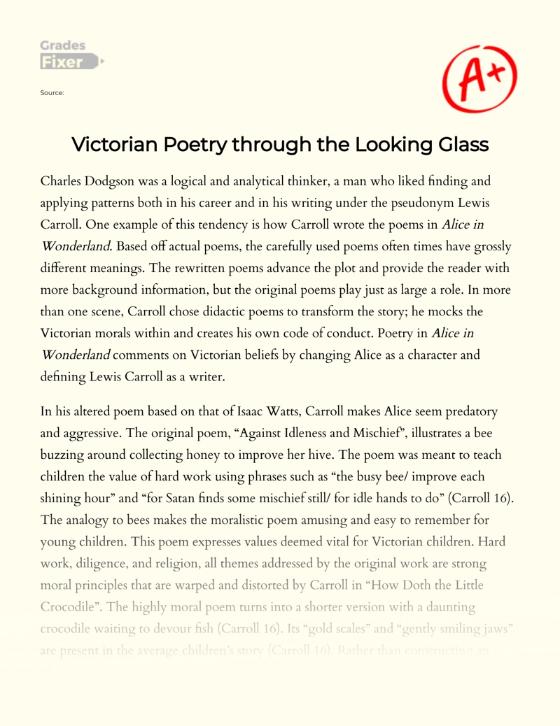 Carroll's Distortion of Victorian Poetry in "Alice in Wonderland Essay