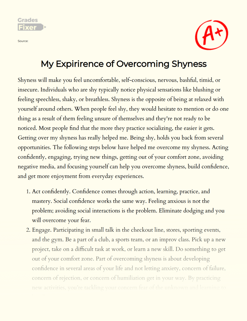 My Expirirence of Overcoming Shyness Essay