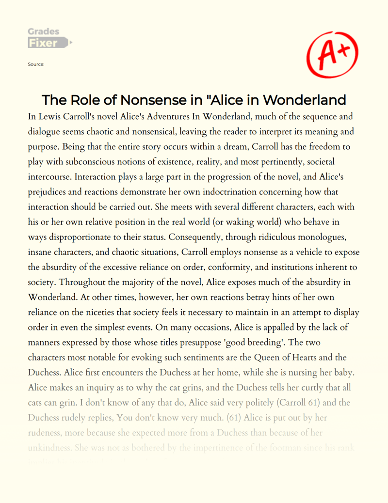 The Role of Nonsense in "Alice in Wonderland Essay
