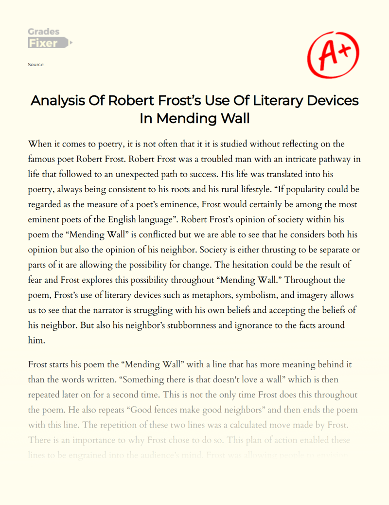 Analysis of Robert Frost’s Use of Literary Devices in Mending Wall Essay