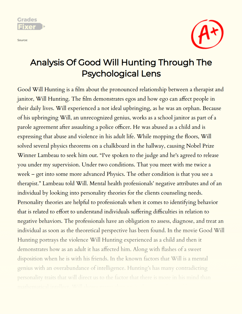 Analysis of Good Will Hunting Through The Psychological Lens Essay