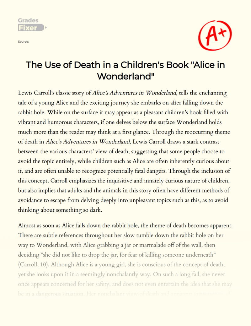The Use of Death in a Children's Book "Alice in Wonderland" Essay