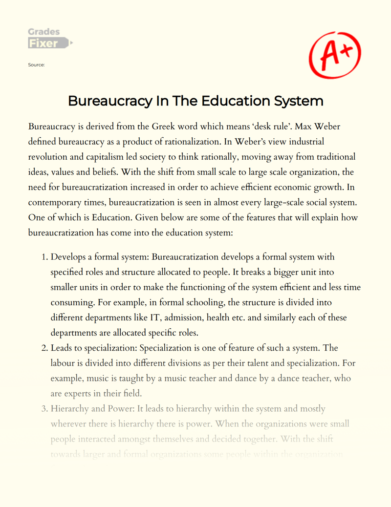 Bureaucracy in The Education System Essay