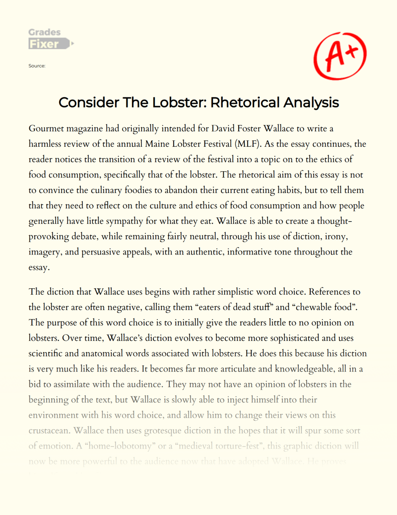 Consider The Lobster: Rhetorical Analysis Essay