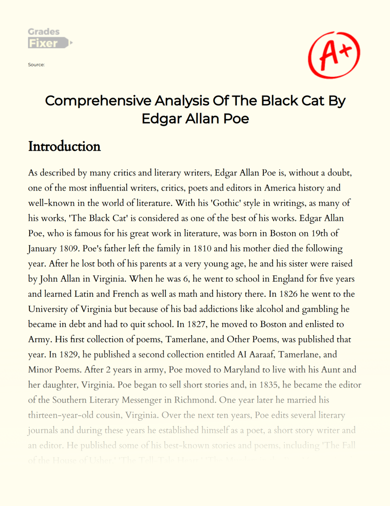 Comprehensive Analysis of The Black Cat by Edgar Allan Poe Essay