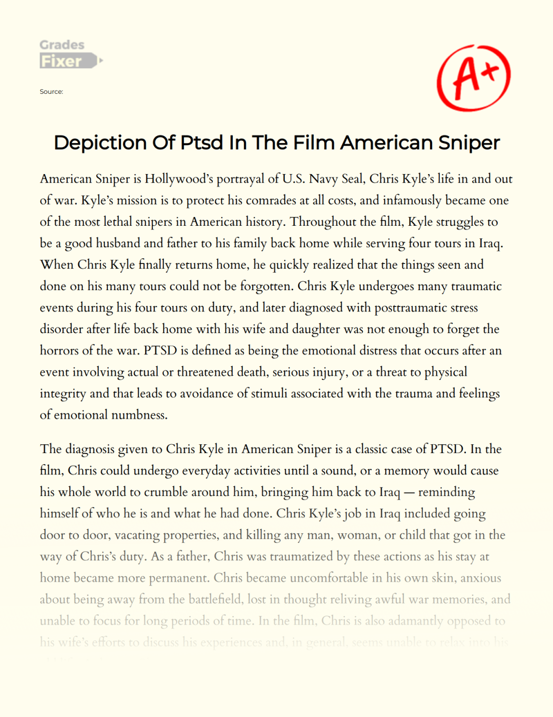 Depiction of Ptsd in The Film American Sniper Essay