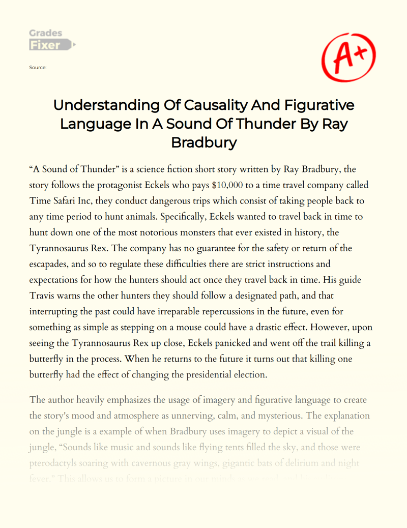 Understanding of Causality and Figurative Language in a Sound of Thunder by Ray Bradbury Essay