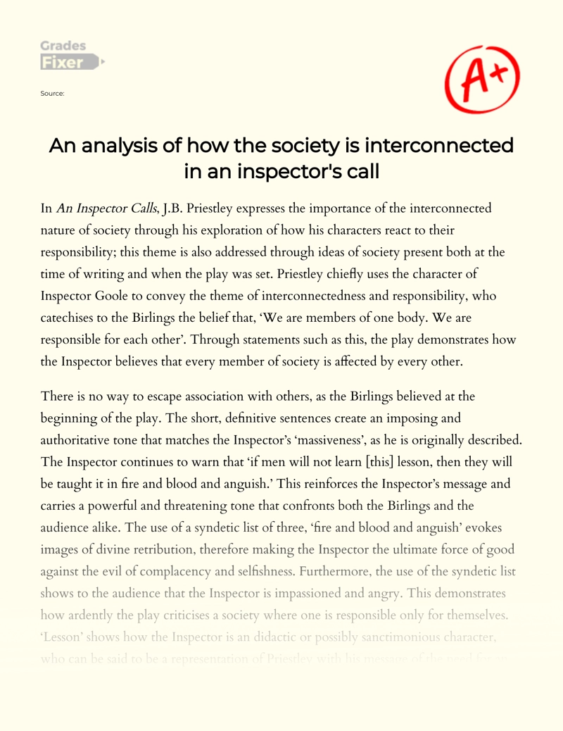 An Analysis of How The Society is Interconnected in an Inspector Calls Essay