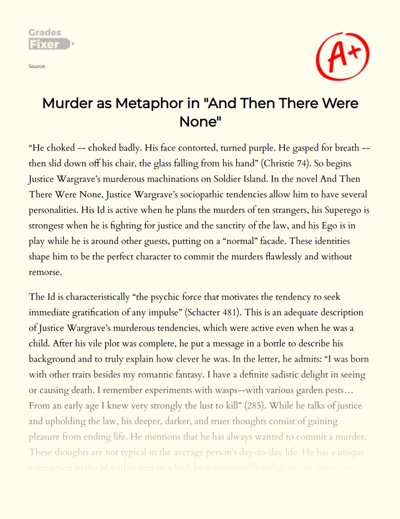 Murder as Metaphor in "And then There Were None" Essay