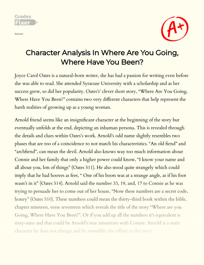 Character Analysis in Where Are You Going, Where Have You Been? Essay