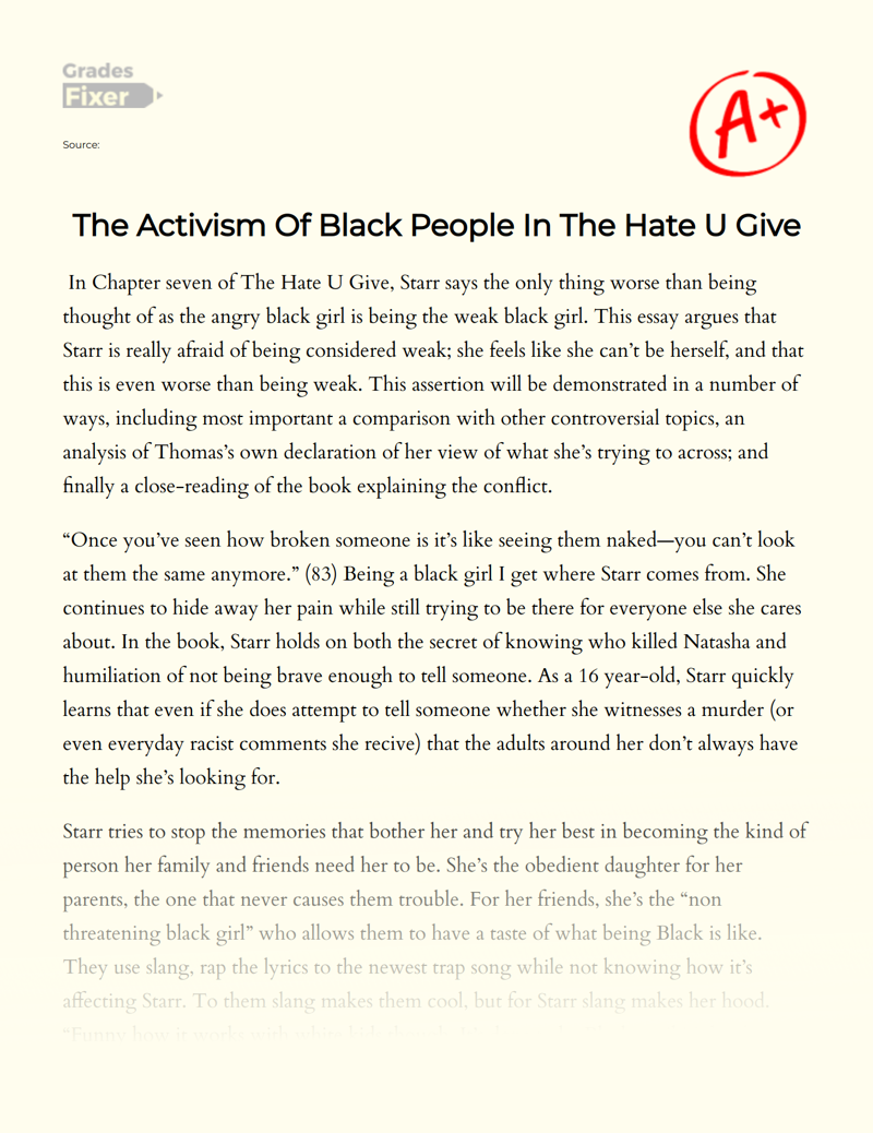 The Activism of Black People in The Hate U Give Essay