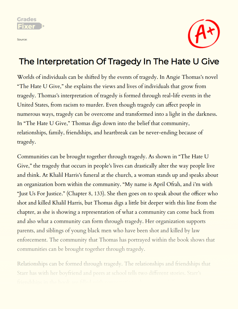 The Interpretation of Tragedy in The Hate U Give Essay