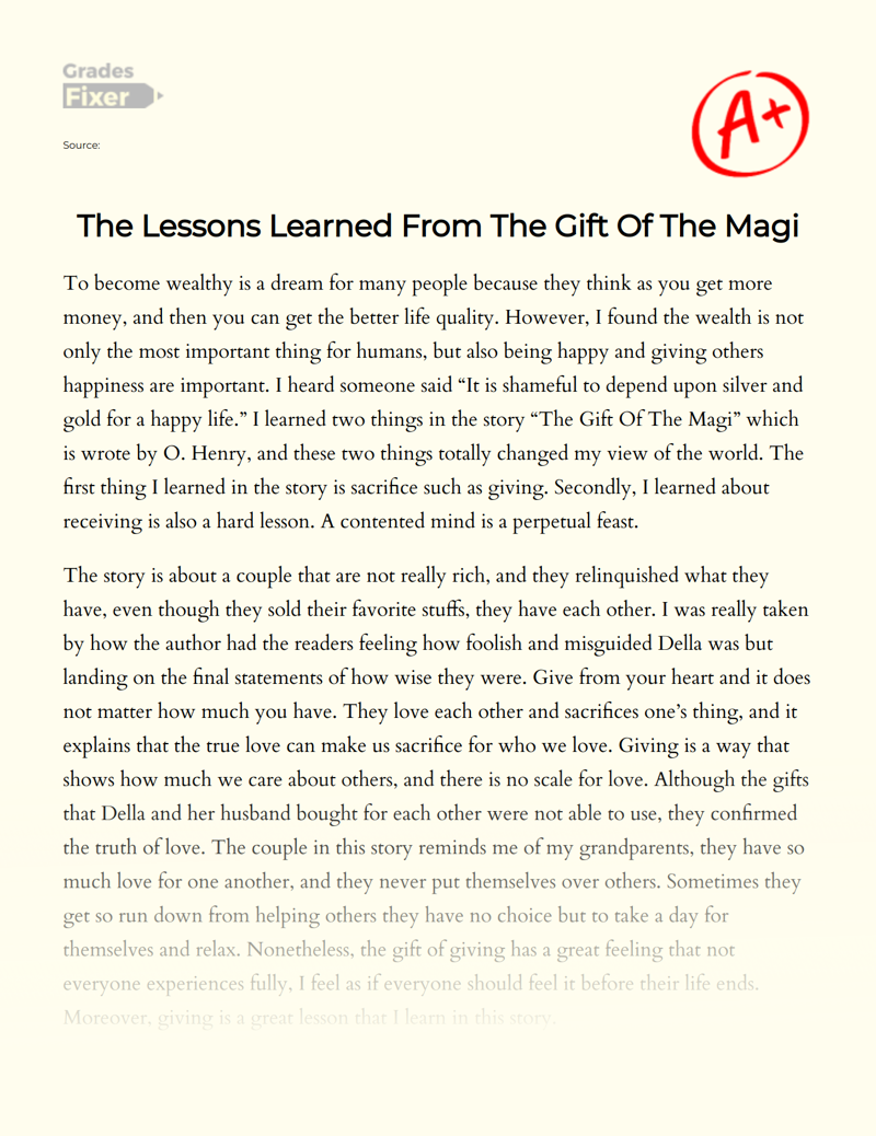 The Lessons Learned from The Gift of The Magi Essay