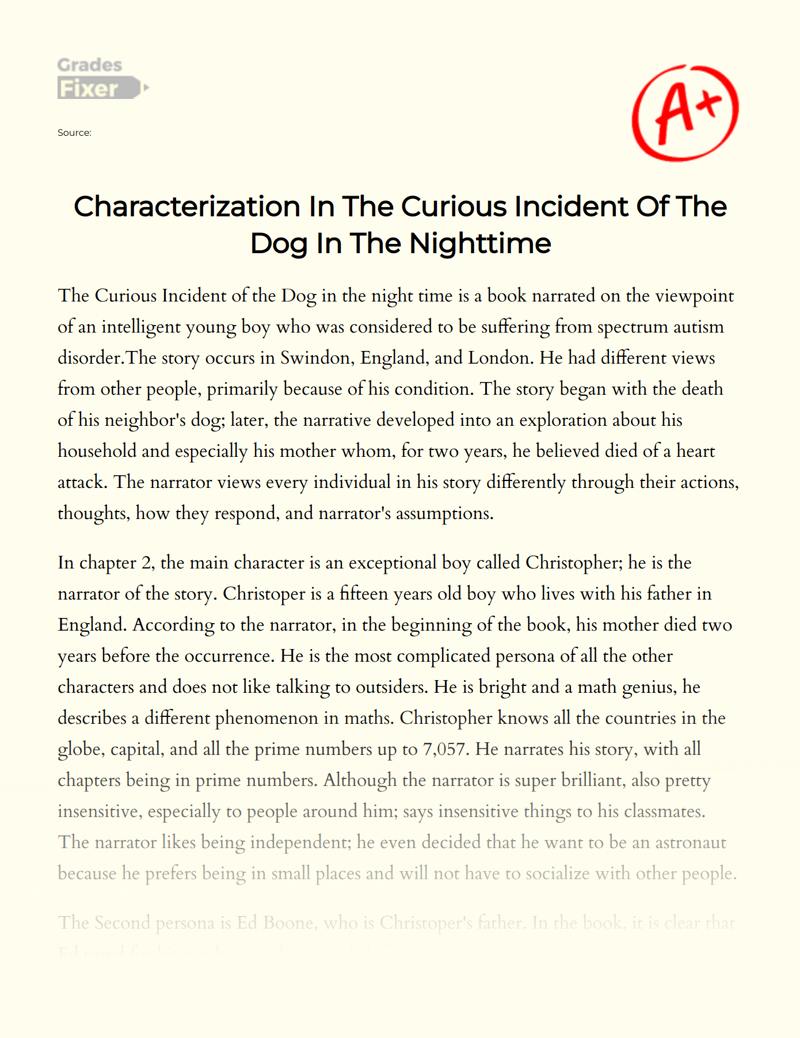 Characterization in The Curious Incident of The Dog in The Nighttime Essay
