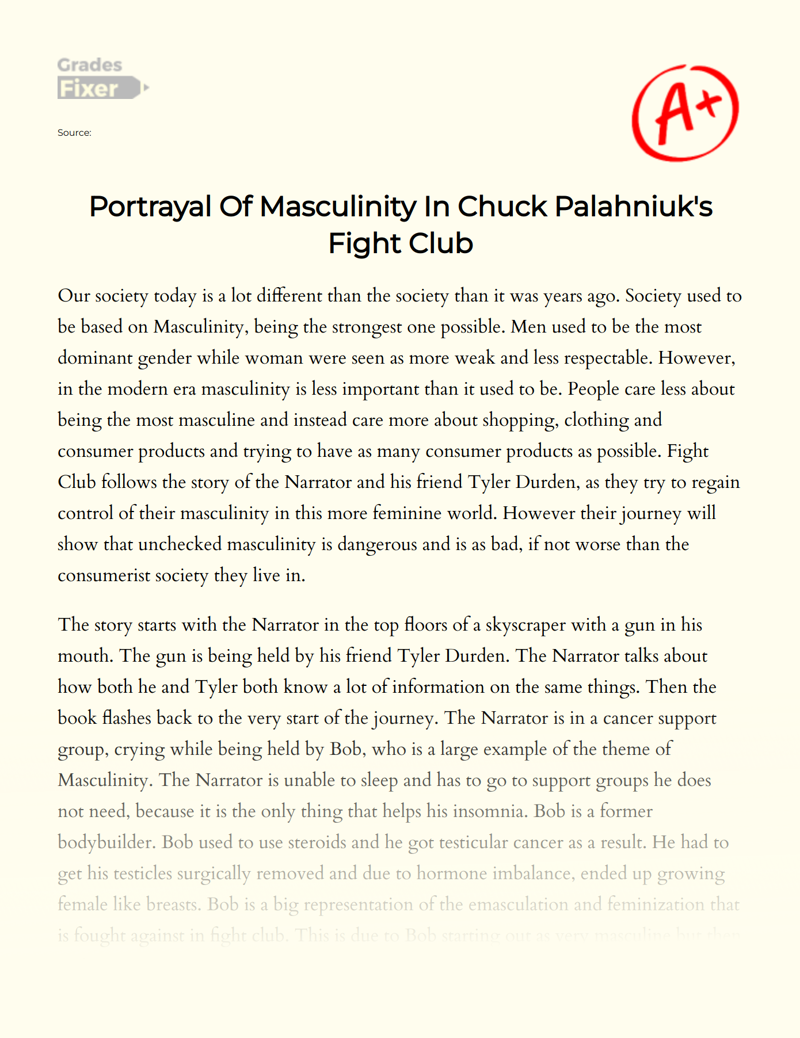 Portrayal of Masculinity in Chuck Palahniuk's Fight Club Essay