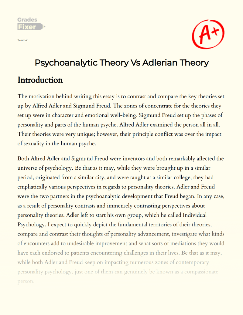 Psychoanalytic Theory Vs Adlerian Theory Essay