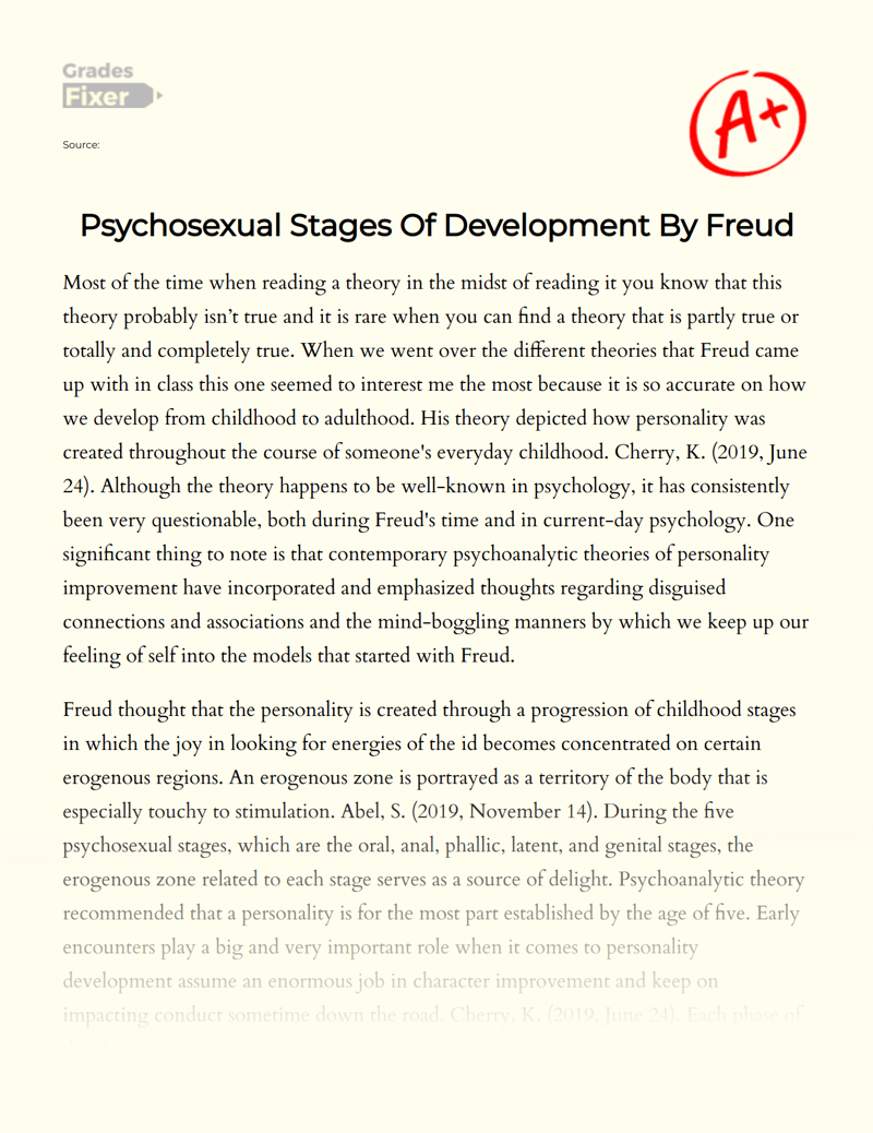 Psychosexual Stages of Development by Freud Essay