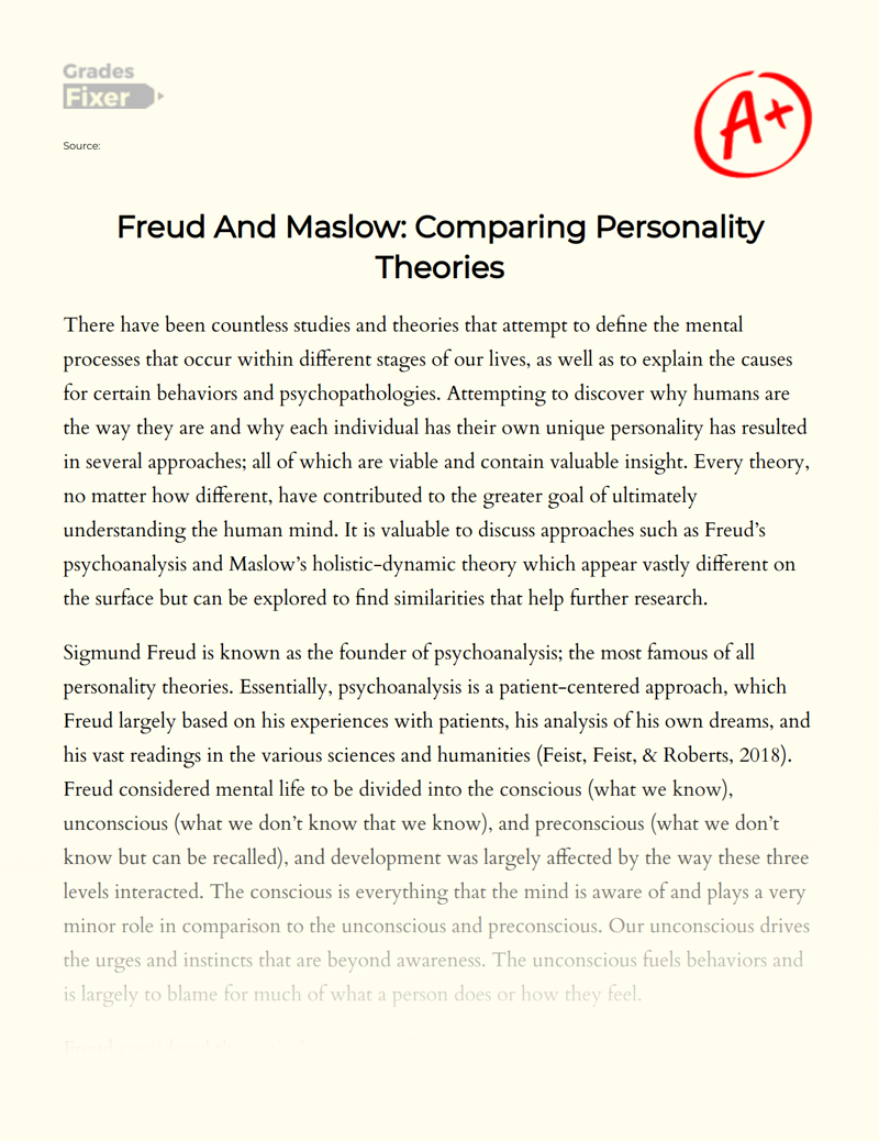 Freud and Maslow: Comparing Personality Theories Essay