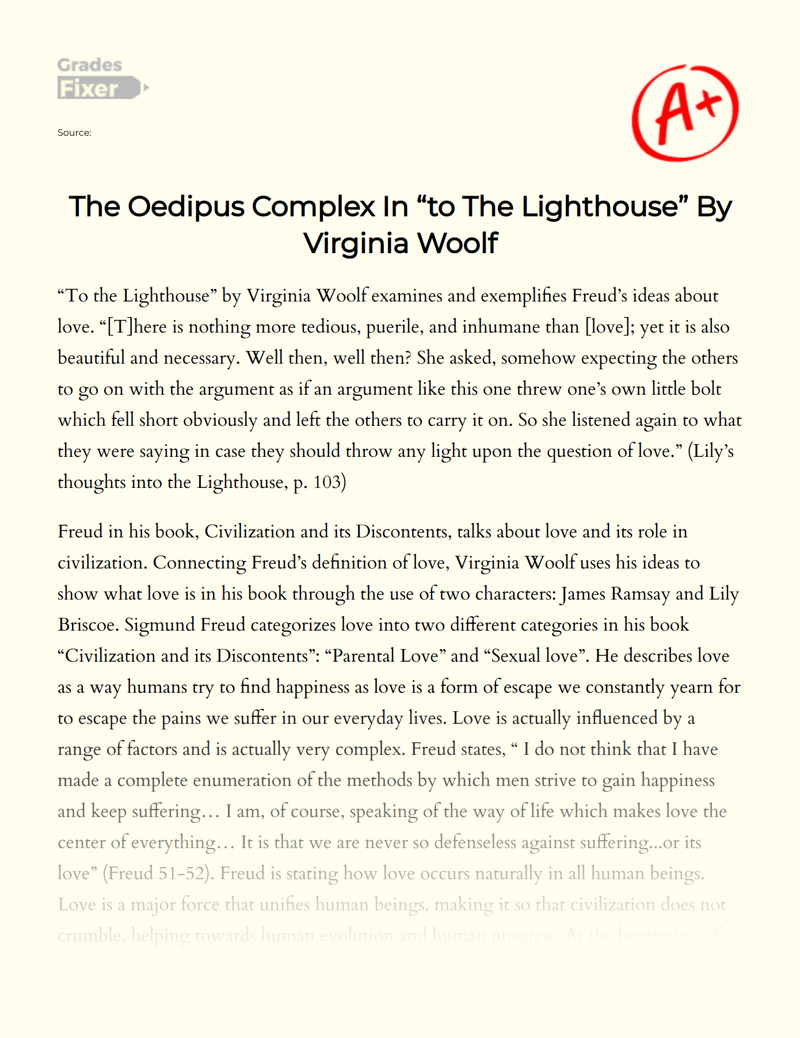 The Oedipus complex in "To The Lighthouse" by Virginia Woolf Essay