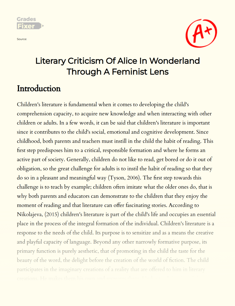 Literary Criticism of Alice in Wonderland Through a Feminist Lens Essay