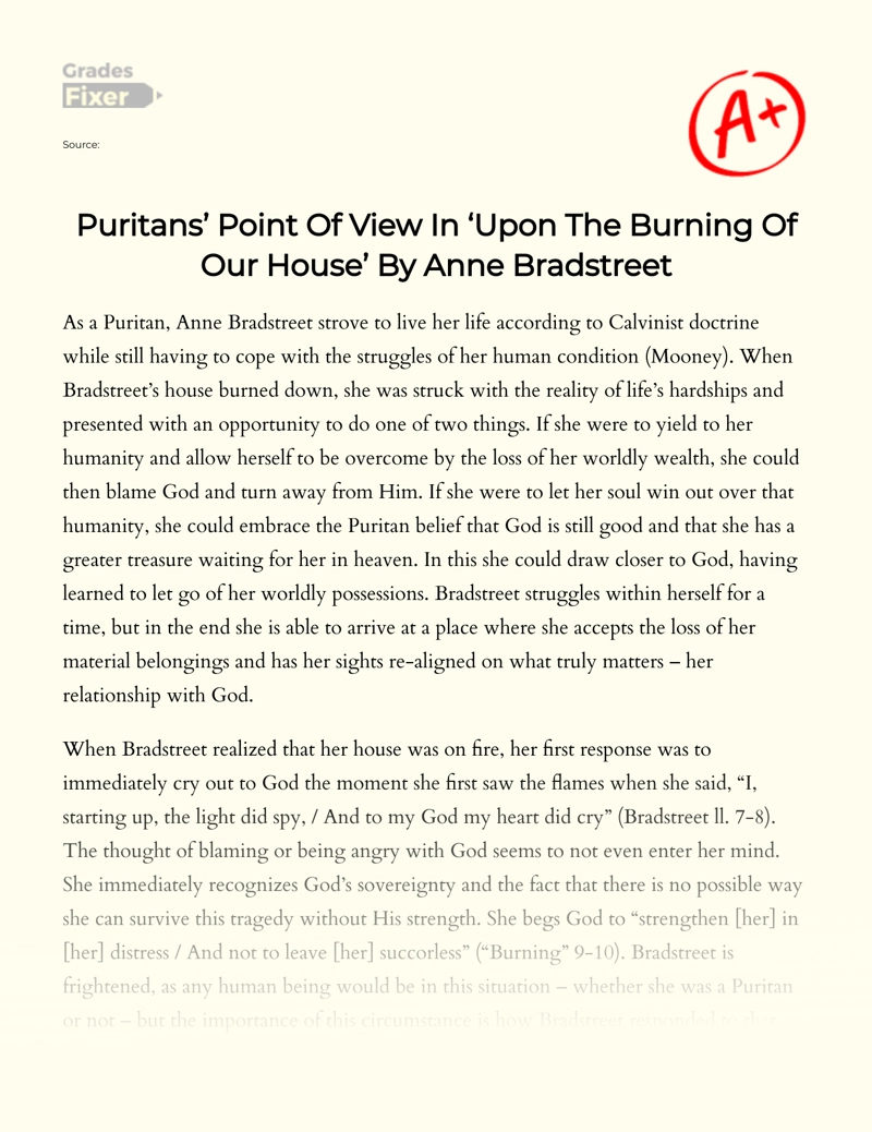 anne bradstreet upon the burning of our house