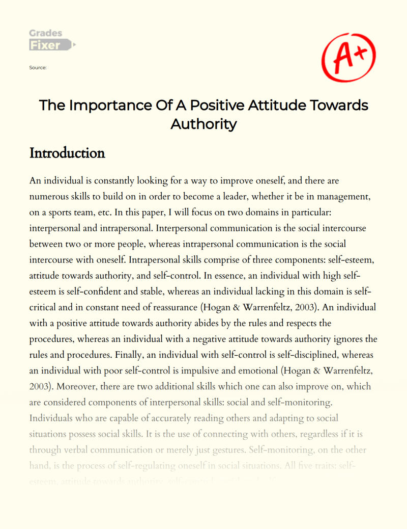 The Importance of a Positive Attitude Towards Authority Essay