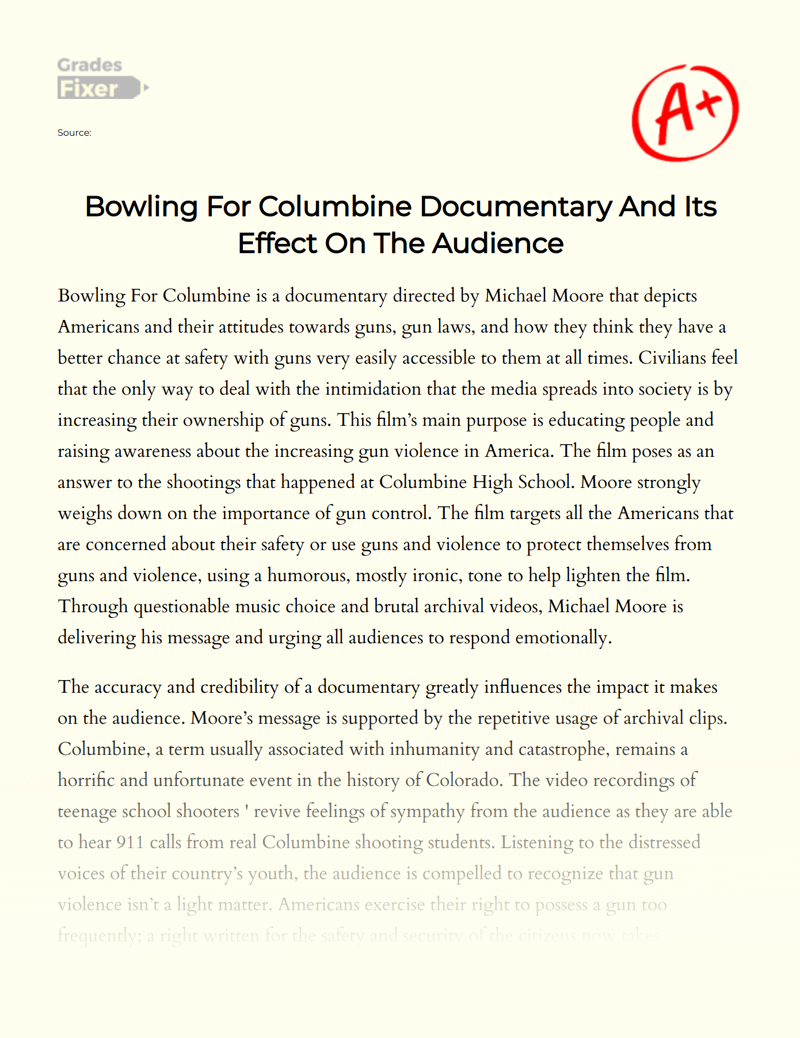 Bowling for Columbine Documentary and Its Effect on The Audience Essay