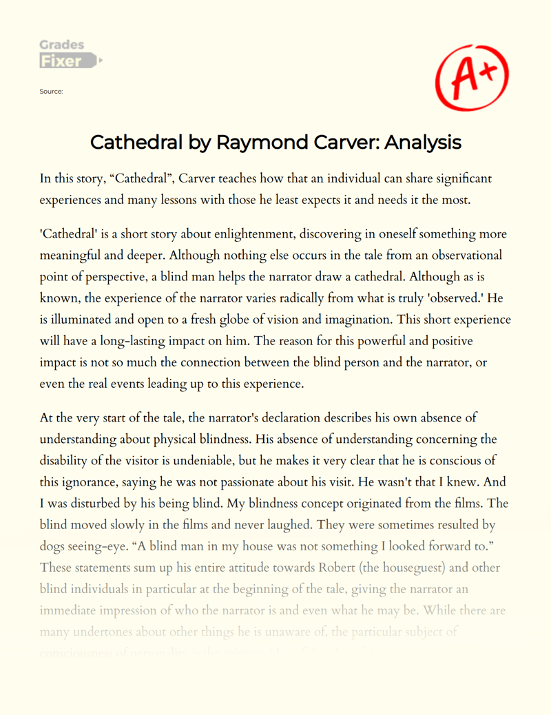 Cathedral by Raymond Carver: Analysis Essay