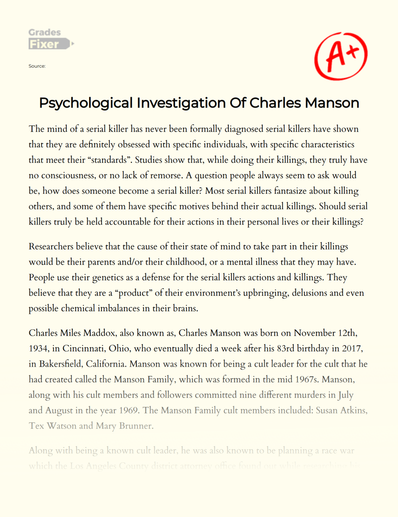 Psychological Investigation of Charles Manson Essay