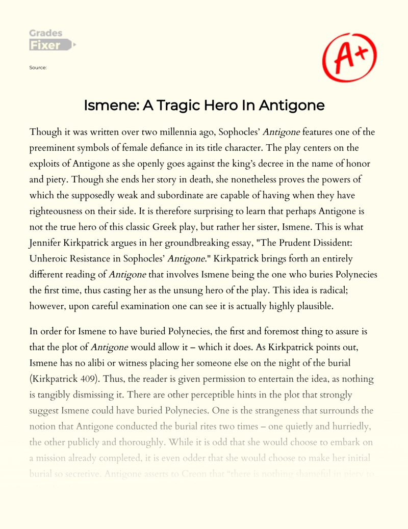 Ismene: a Tragic Hero in Antigone Essay